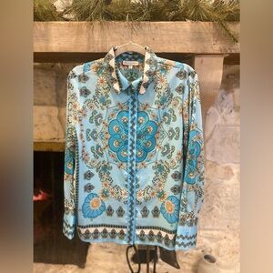 Maison d’Amelie baby blue Floral Patterned Button-Up Shirt size large